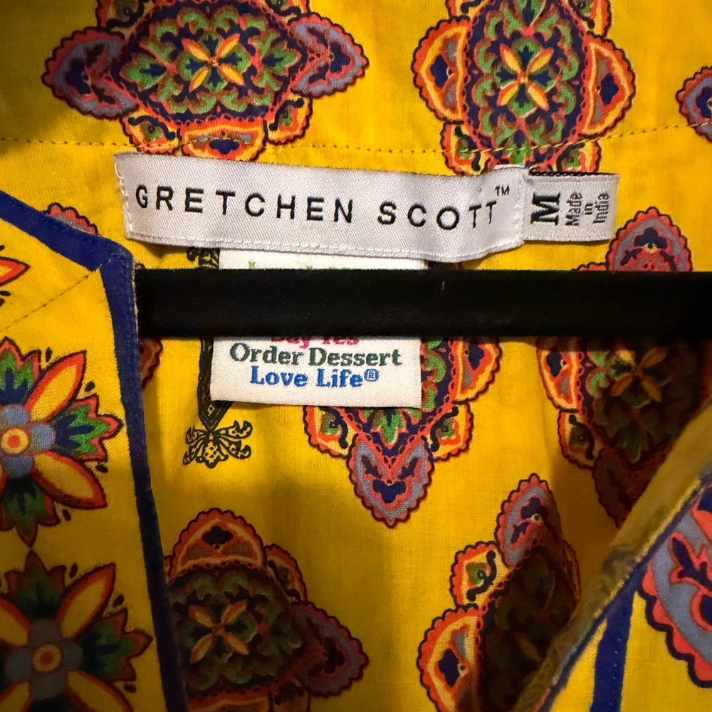 Gretchen Scott tunic top M cotton artsy abstract resortwear vacation casual boho - Picture 3 of 5